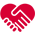 Red heart icon of two hands shaking