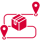 Red icon of a package reaching its destination
