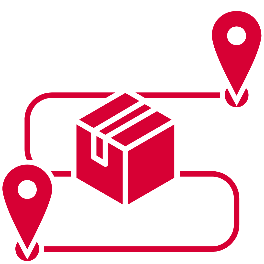Red icon of a package reaching its destination